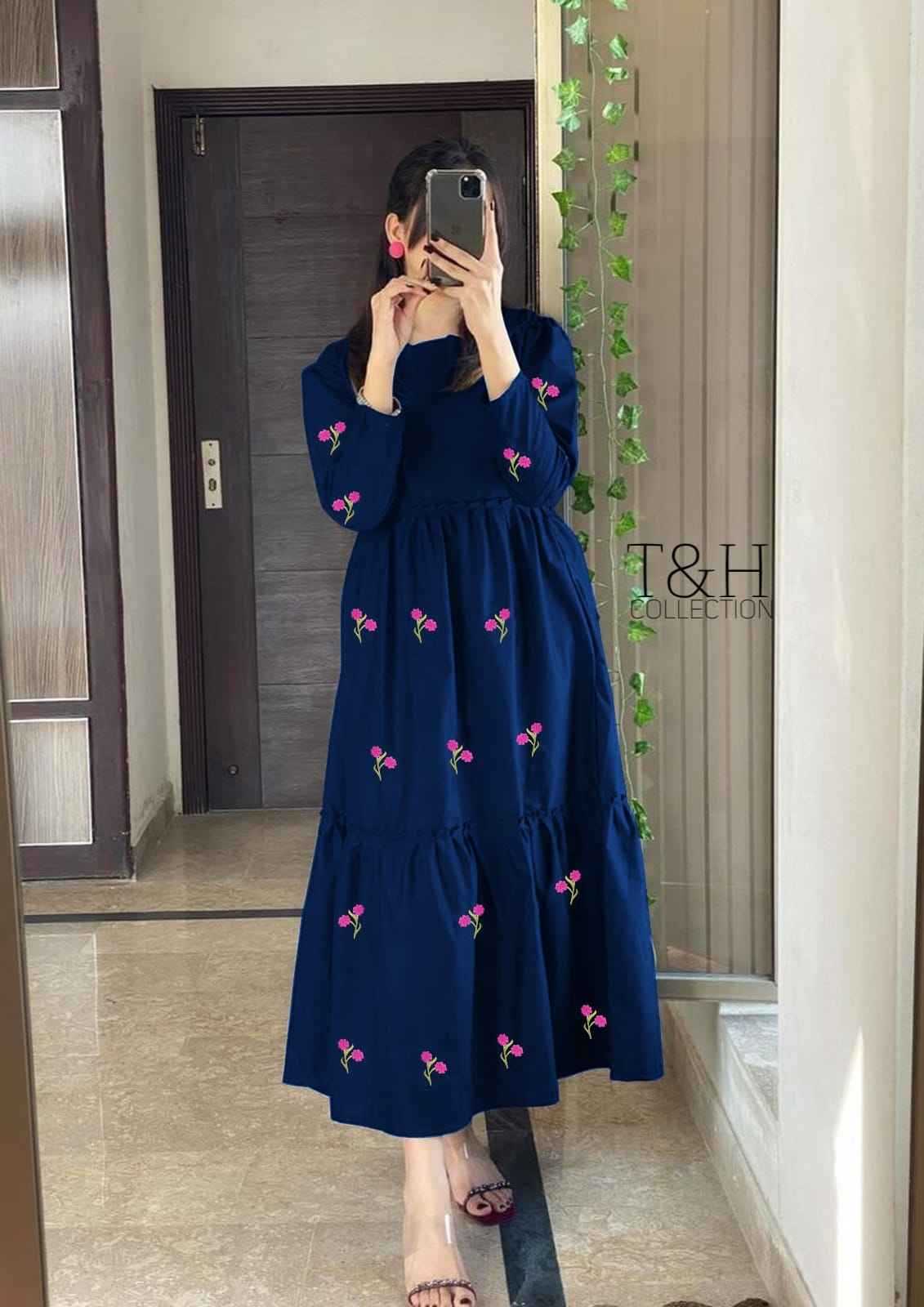 Ladies Stylish Flowers Embroidered Maxi