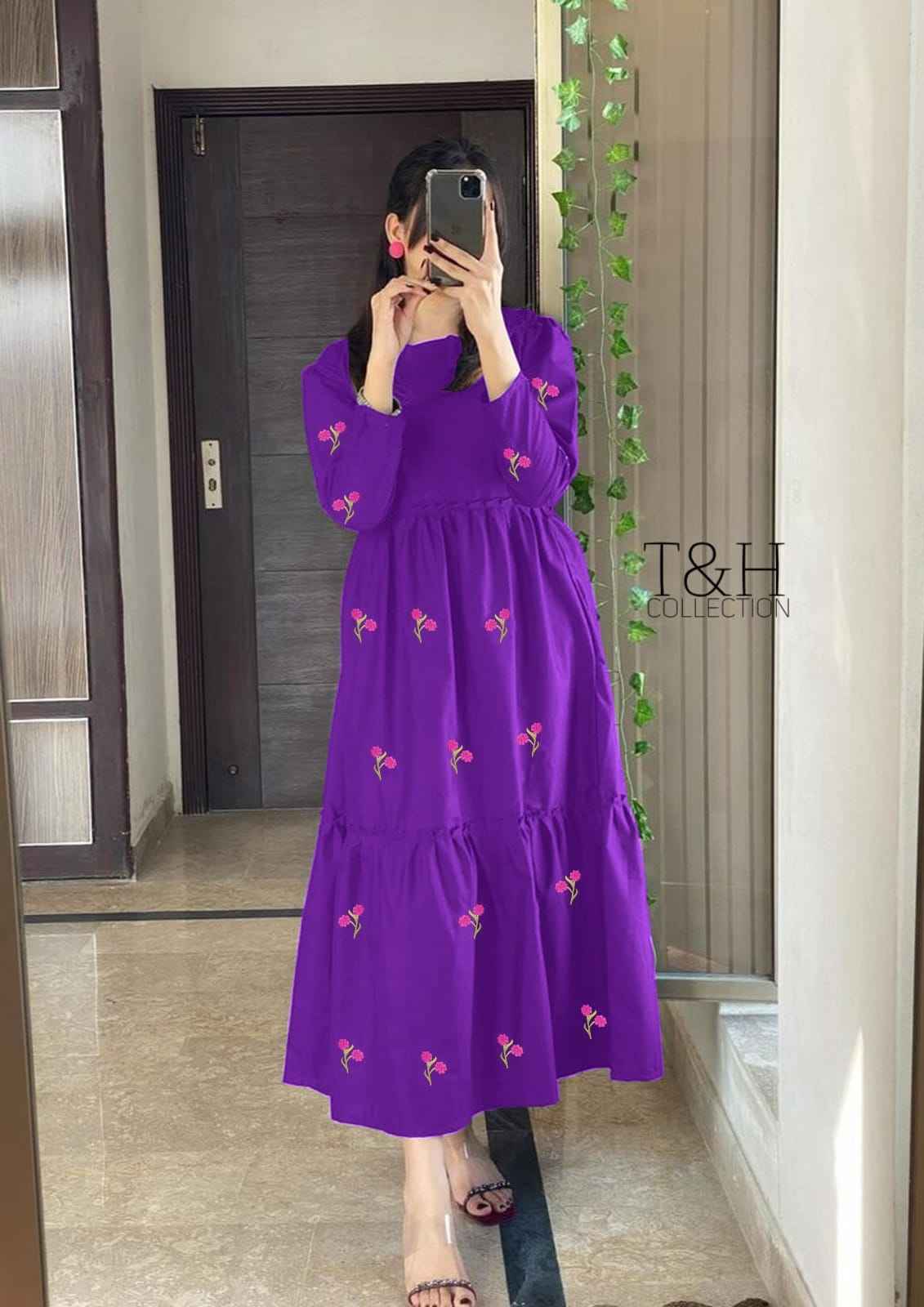 Ladies Stylish Flowers Embroidered Maxi