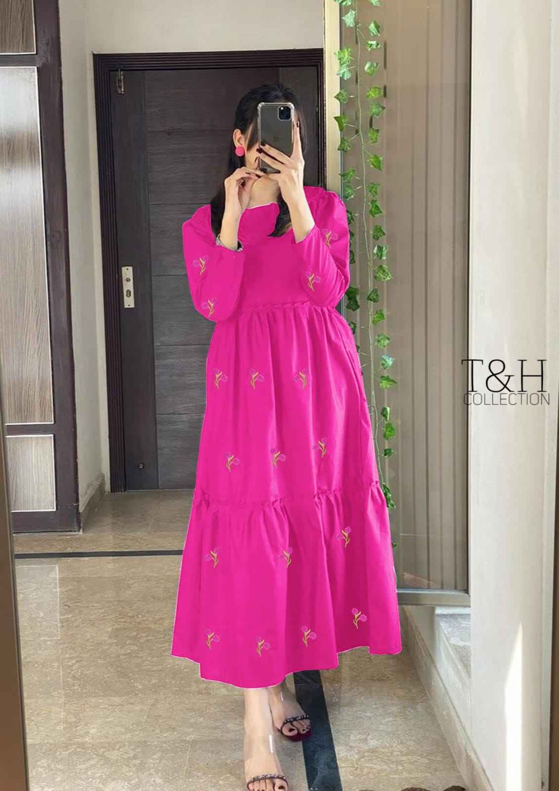 Ladies Stylish Flowers Embroidered Maxi