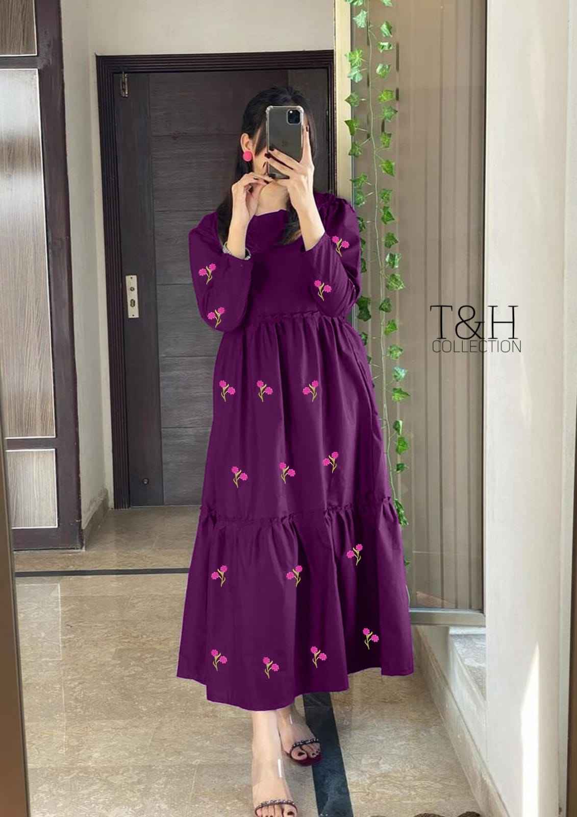 Ladies Stylish Flowers Embroidered Maxi
