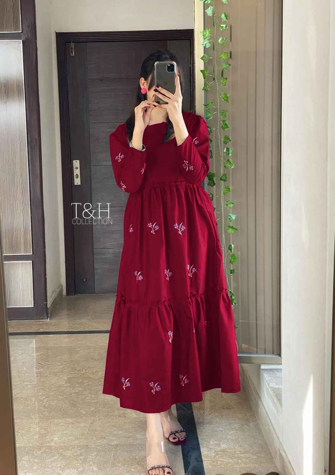 Ladies Stylish Flowers Embroidered Maxi