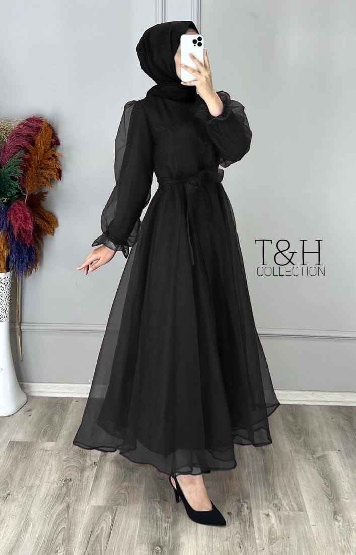 Elegant Net Plain Maxi Dress