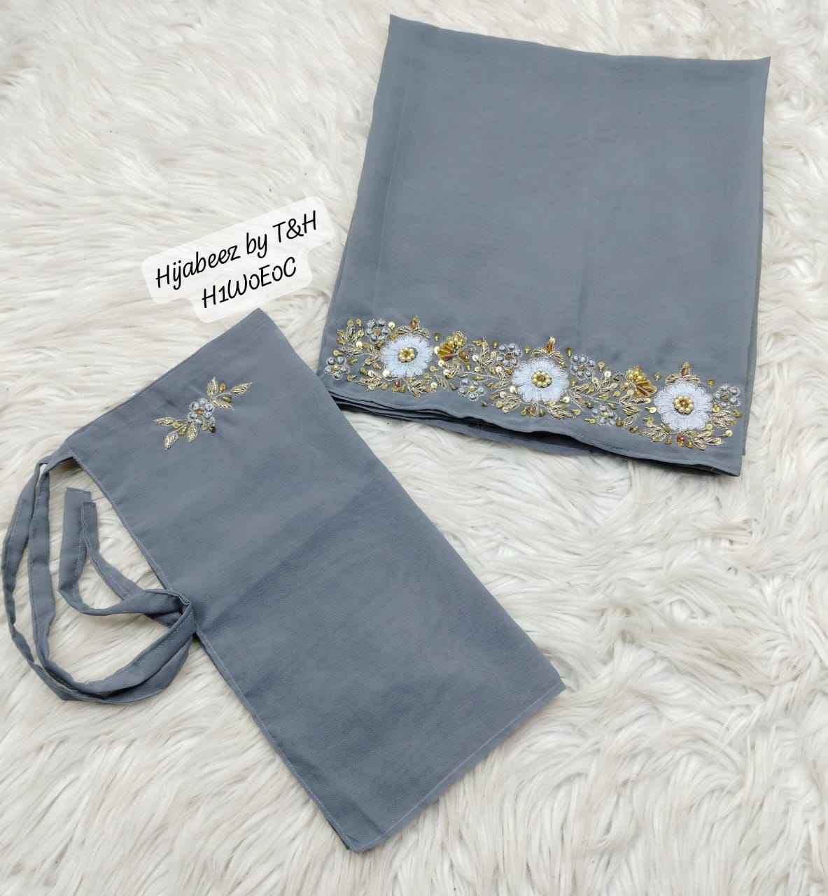 Handcrafted Embroidered 2-Piece Scarf and Nikab Set with Intricate Handwork