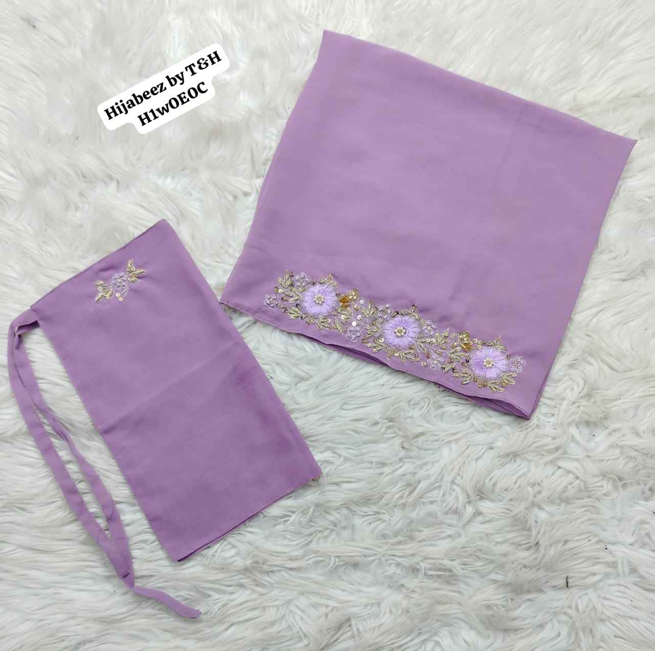 Handcrafted Embroidered 2-Piece Scarf and Nikab Set with Intricate Handwork