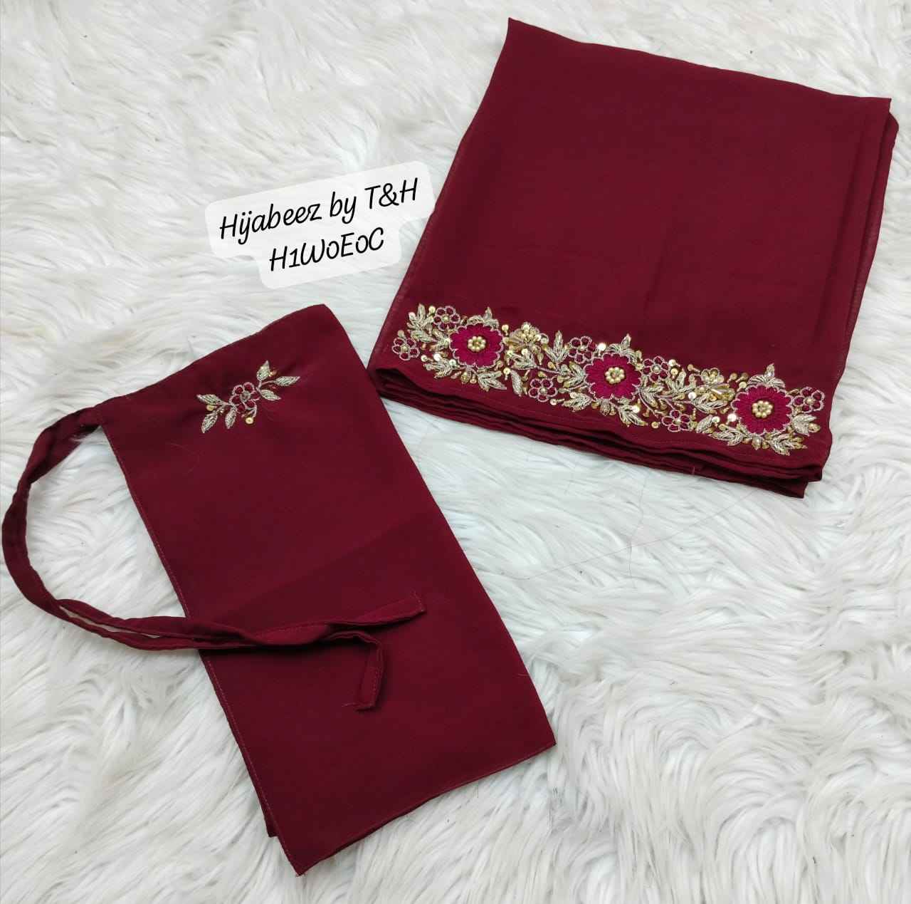 Handcrafted Embroidered 2-Piece Scarf and Nikab Set with Intricate Handwork