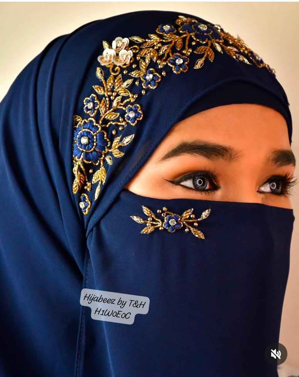 Handcrafted Embroidered 2-Piece Scarf and Nikab Set with Intricate Handwork
