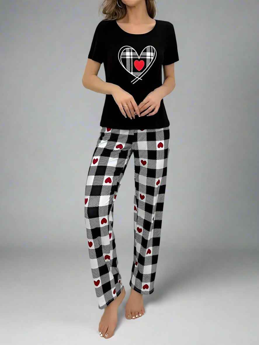 Red Heart Printed Nightwear Set T-Shirt & Trouser