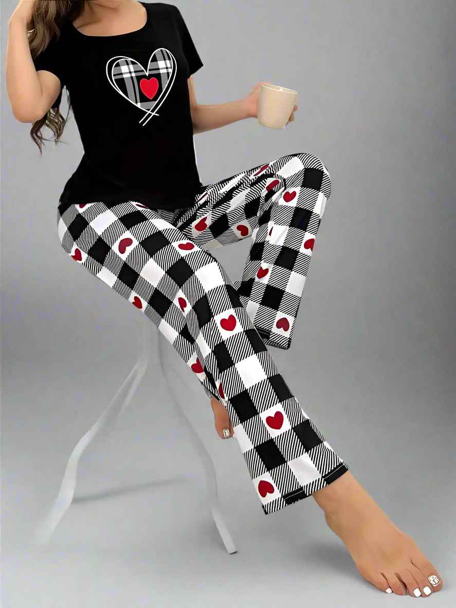 Red Heart Printed Nightwear Set T-Shirt & Trouser