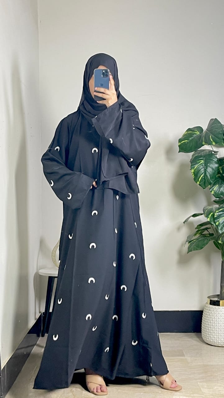 Moon Embroidered Abaya Elegant Full Coverage Abaya