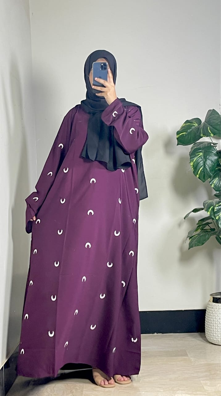 Moon Embroidered Abaya Elegant Full Coverage Abaya