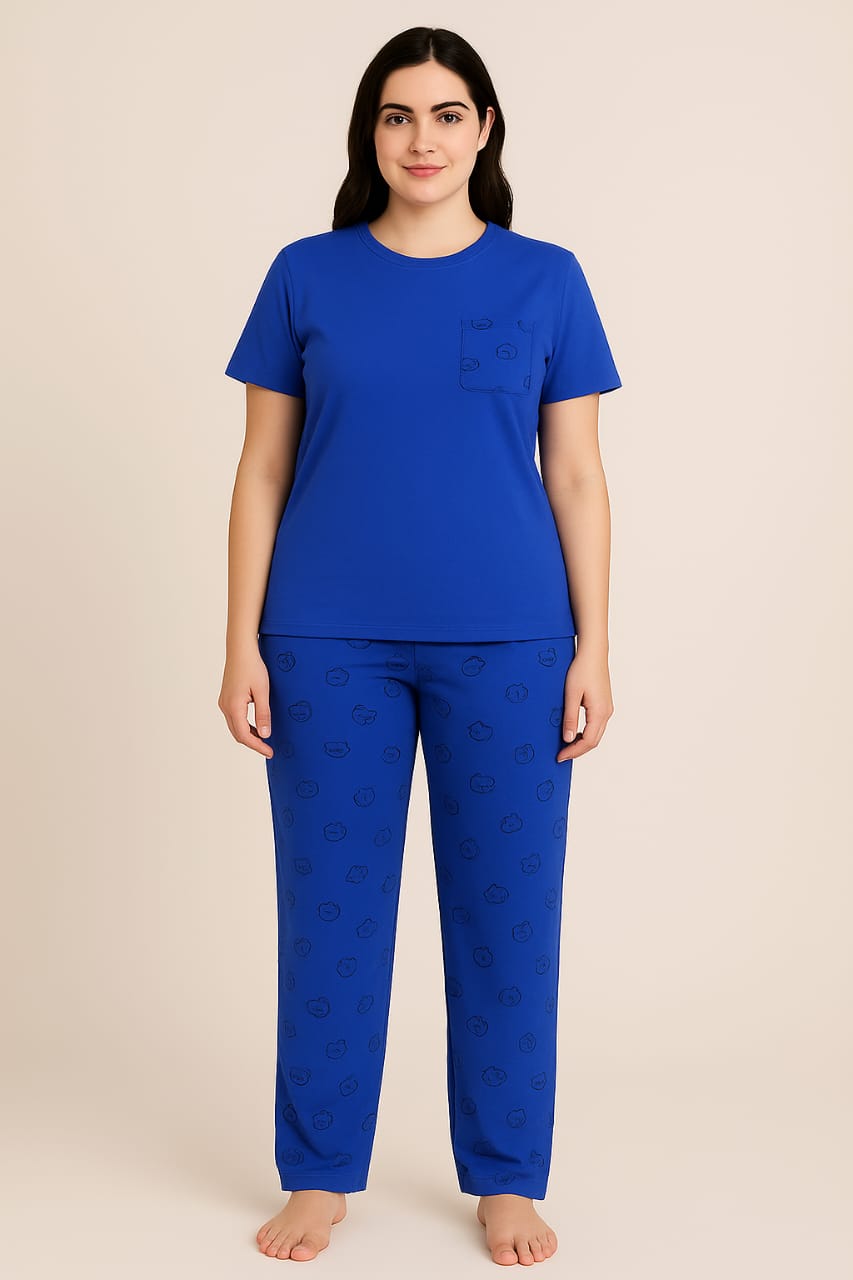 Women’s Night Wear Set – Soft Cotton T-Shirt & Trouser Pajama