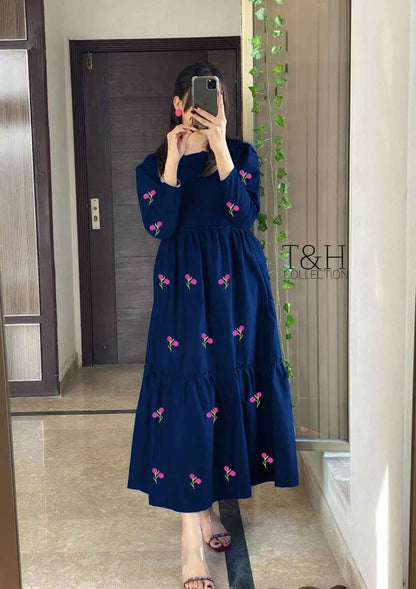 Ladies Stylish Flowers Embroidered Maxi