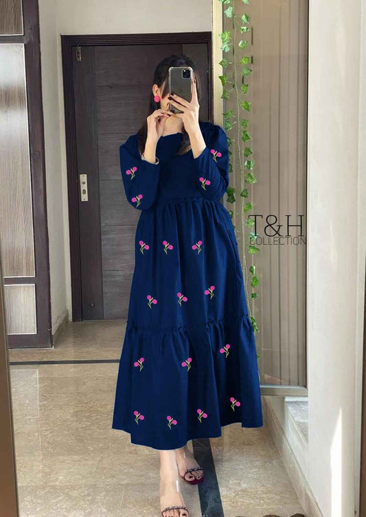 Ladies Stylish Flowers Embroidered Maxi