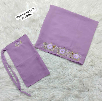 Handcrafted Embroidered 2-Piece Scarf and Nikab Set with Intricate Handwork