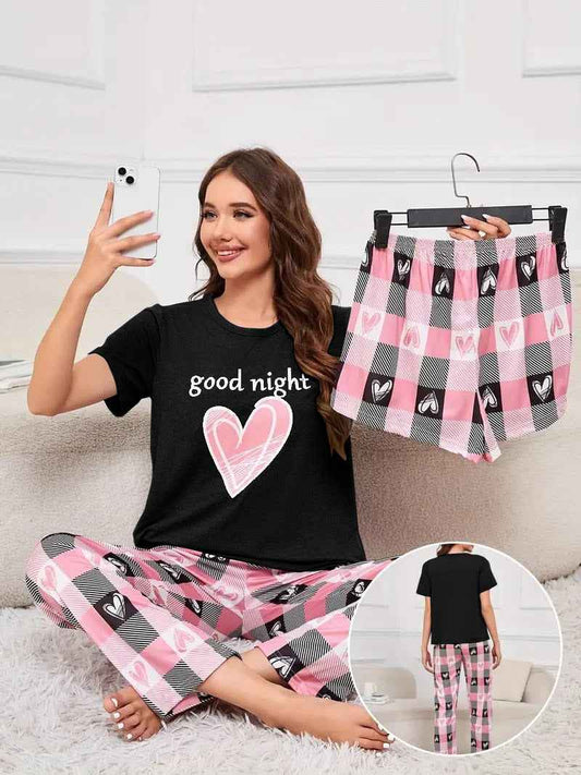 Cozy & Stylish Good Night Heart 3 Piece Night Suit