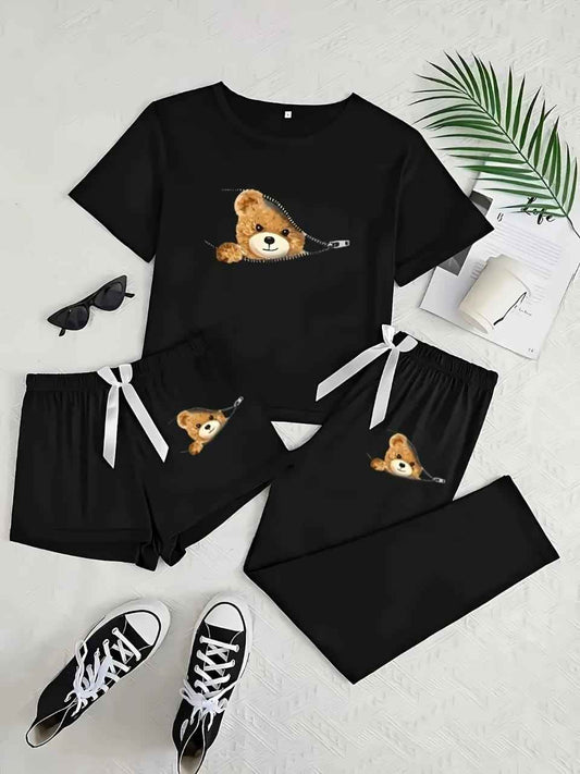 Classy Teddy Bear 3 Piece Night Suit