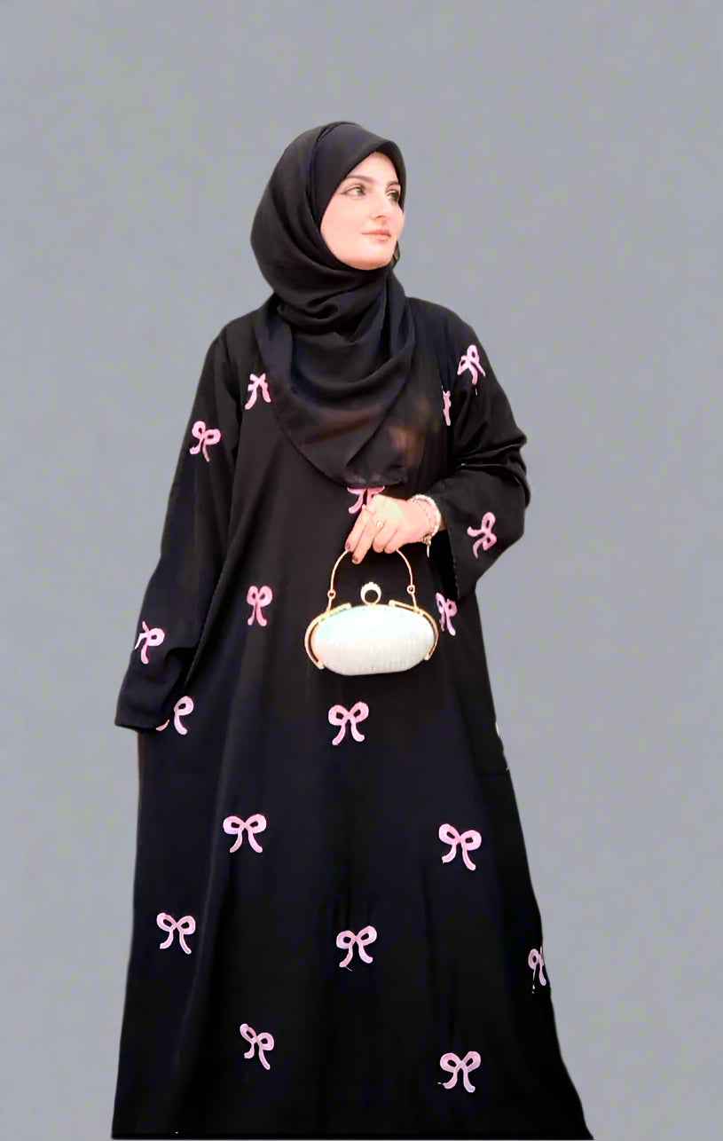 Chic Embroidered Maxi Bow Abaya
