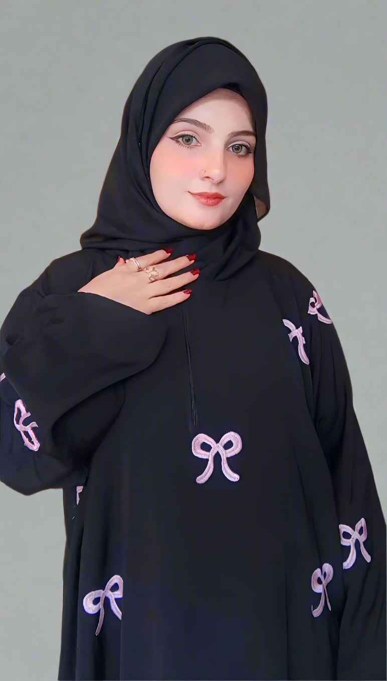 Chic Embroidered Maxi Bow Abaya
