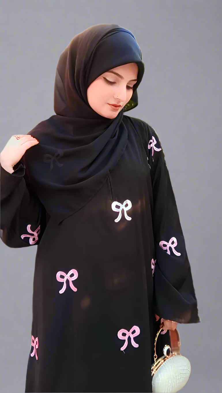 Chic Embroidered Maxi Bow Abaya