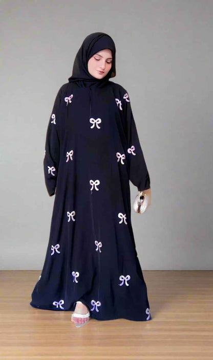 Chic Embroidered Maxi Bow Abaya