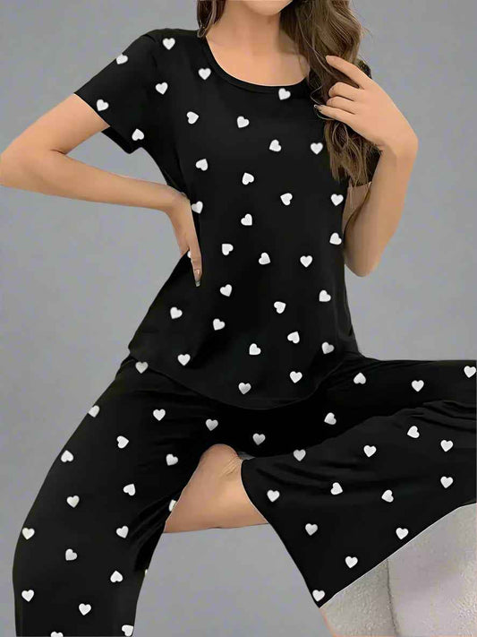 Heart Printed Nightwear Set T-Shirt & Trouser