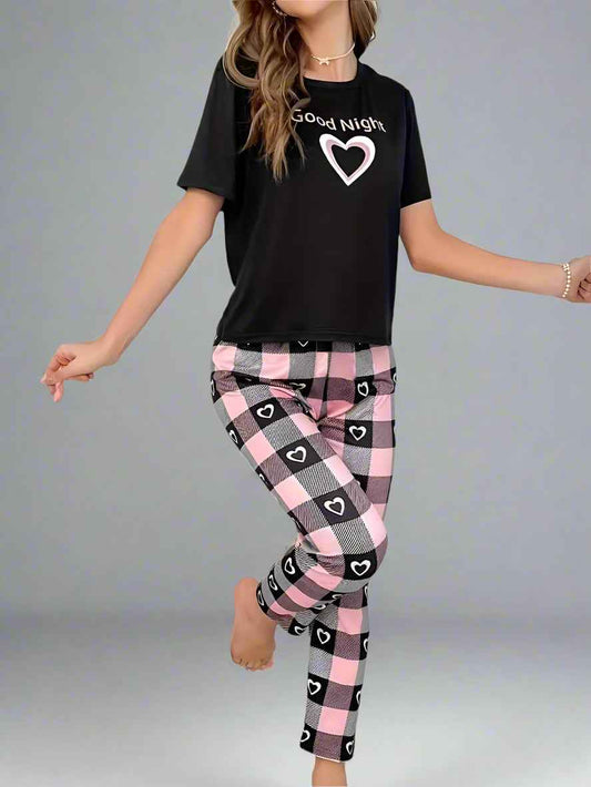Stylish Good Night Heart 3 Piece Night Suit