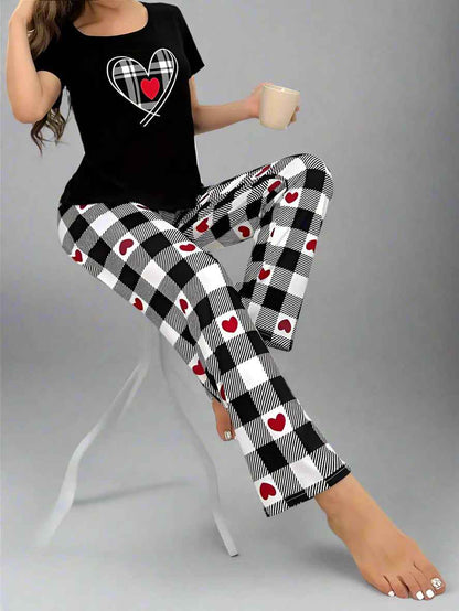 Red Heart Printed Nightwear Set T-Shirt & Trouser