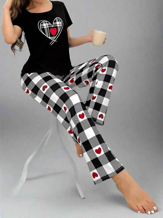 Red Heart Printed Nightwear Set T-Shirt & Trouser
