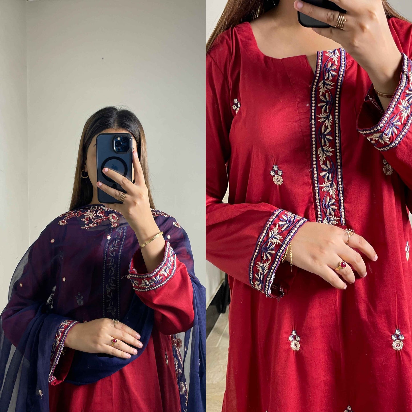 3 Piece Suit Made On Pure Cotton Fabric, Shirt Sleeves Heavy Embroidered, Contrast Chiffon Dupatta 2.5 Heavy Embroidered - DESIGN #HC34 EID COLLECTION