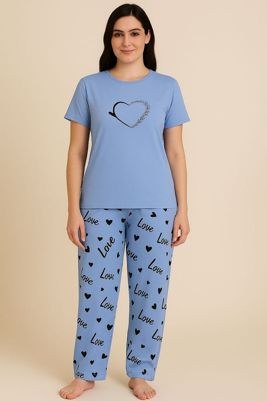 Women’s Night Wear Set – Soft Cotton T-Shirt & Trouser Pajama