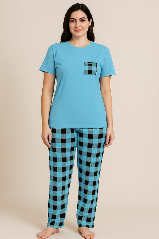 Women’s Night Wear Set – Soft Cotton T-Shirt & Trouser Pajama