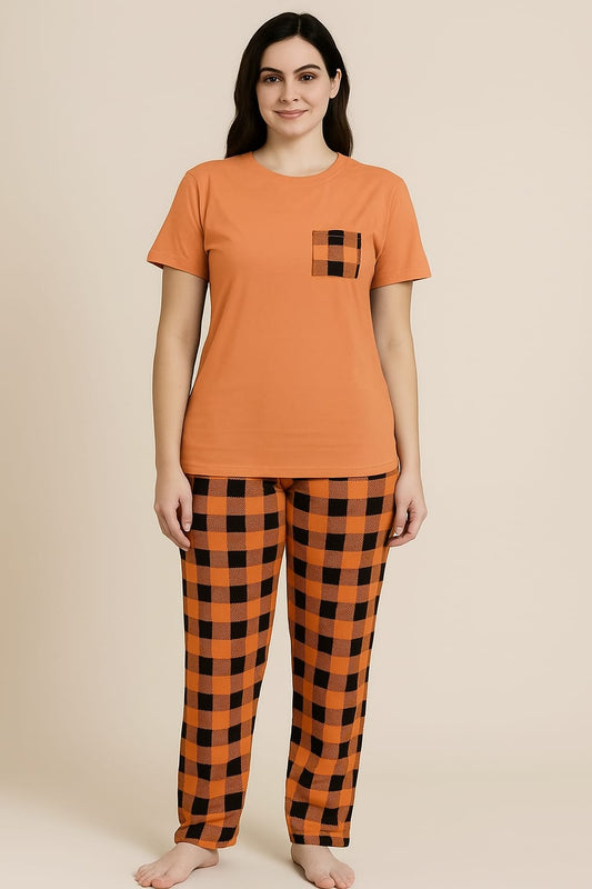 Women’s Night Wear Set – Soft Cotton T-Shirt & Trouser Pajama