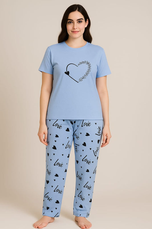 Women’s Night Wear Set – Soft Cotton T-Shirt & Trouser Pajama