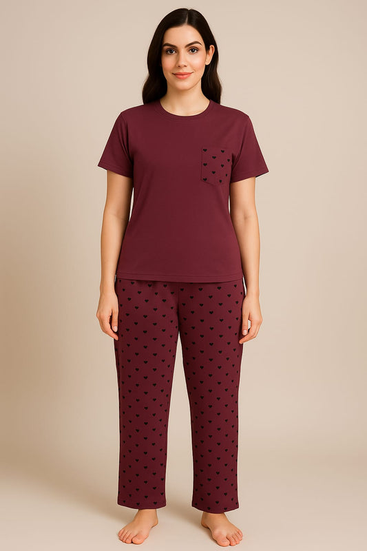 Women’s Night Wear Set – Soft Cotton T-Shirt & Trouser Pajama