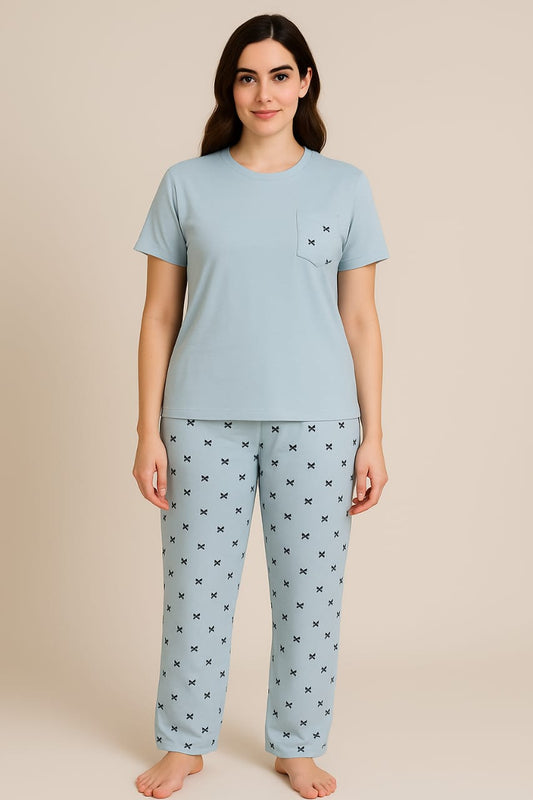 Women’s Night Wear Set – Soft Cotton T-Shirt & Trouser Pajama