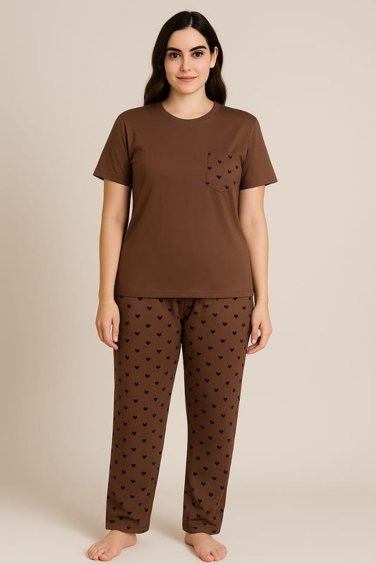 Women’s Night Wear Set – Soft Cotton T-Shirt & Trouser Pajama