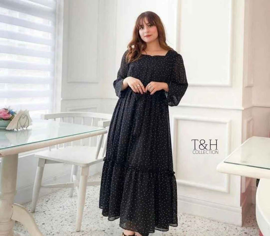 Stylish Chiffon Polka Dot Maxi Dress